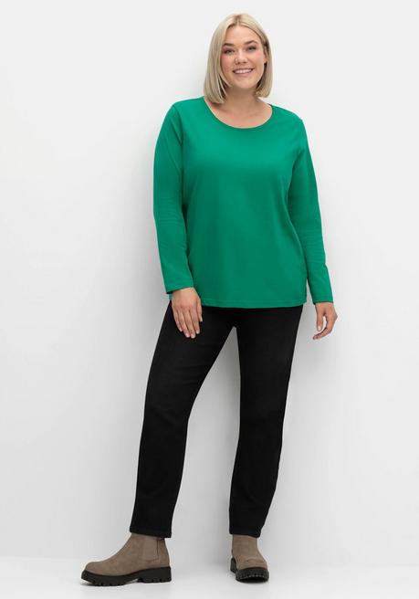sheego Langarmshirt mit Rundhalsausschnitt, aus Baumwolle - grün sheego Verkauf