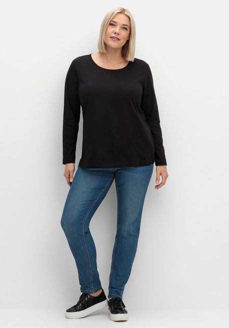 sheego Langarmshirt mit Rundhalsausschnitt, aus Baumwolle - schwarz sheego Hotsell
