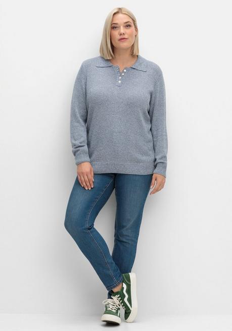 sheego Pullover mit Polokragen, in melierter Optik - rauchblau sheego im Angebot