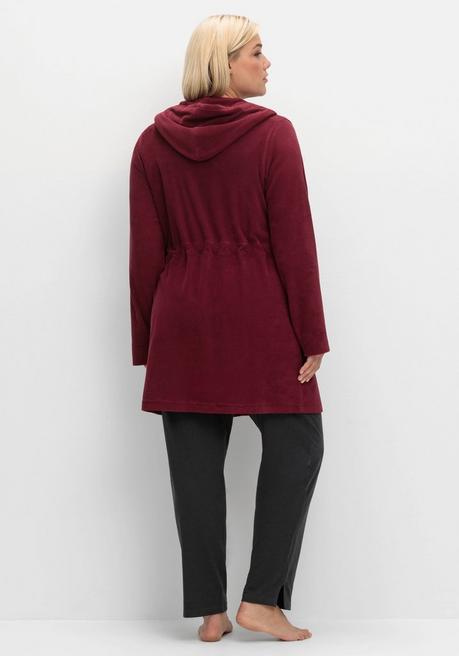 sheego Bademantel mit Reißverschluss und Kapuze - weinrot sheego Fabrik Onlineshop