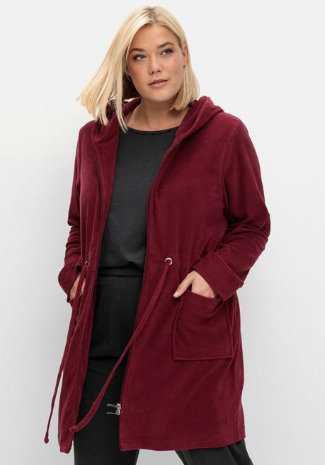 sheego Bademantel mit Reißverschluss und Kapuze - weinrot sheego Fabrik Onlineshop