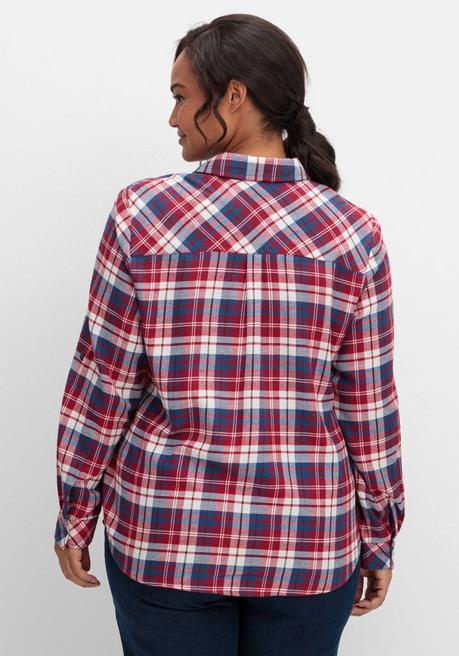 sheego Karierte Flanellbluse mit Brusttaschen - weinrot kariert sheego Bis zu 50% Rabatt