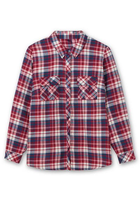 sheego Karierte Flanellbluse mit Brusttaschen - weinrot kariert sheego Bis zu 50% Rabatt