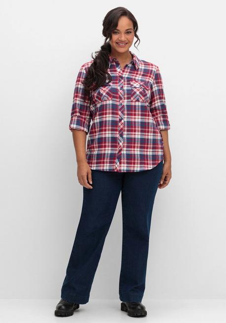 sheego Karierte Flanellbluse mit Brusttaschen - weinrot kariert sheego Bis zu 50% Rabatt