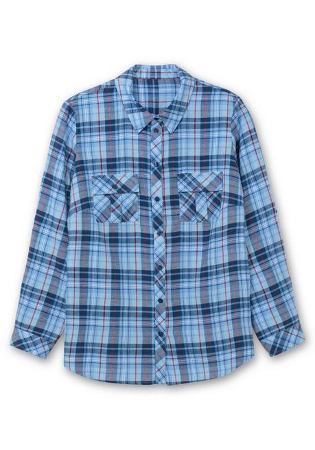 sheego Karierte Flanellbluse mit Brusttaschen - mittelblau-blau kariert sheego Bis zu 60% Rabatt