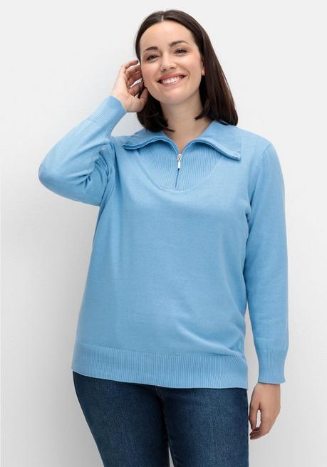 sheego Pullover mit Troyerkragen und Reißverschluss - himmelblau sheego Vierteljährliche Förderung