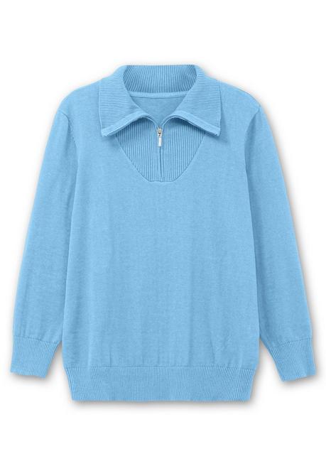sheego Pullover mit Troyerkragen und Reißverschluss - himmelblau sheego Vierteljährliche Förderung