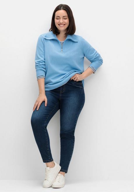sheego Pullover mit Troyerkragen und Reißverschluss - himmelblau sheego Vierteljährliche Förderung