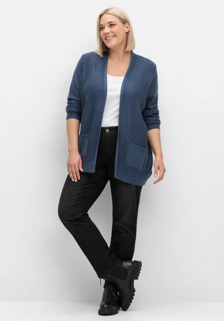 sheego Verschlusslose Strickjacke im Linksstrickmuster - rauchblau sheego Bis zu 55% Rabatt