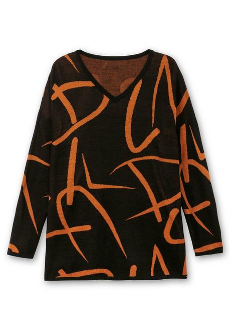 sheego Pullover mit Jacquard-Strickmuster - schwarz gemustert sheego Discount Store für neue Produkte