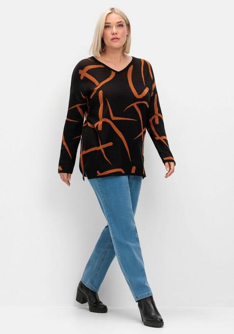sheego Pullover mit Jacquard-Strickmuster - schwarz gemustert sheego Discount Store für neue Produkte
