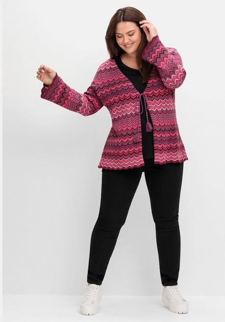 sheego Strickjacke mit Trompetenärmeln, im Zickzackmuster - weinrot gemustert sheego Clearance-Verkauf