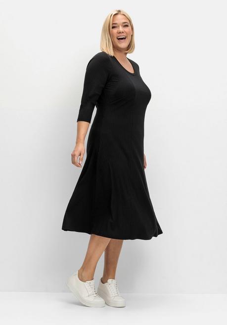sheego Shirtkleid aus Rippqualität, mit 3/4-Ärmeln - schwarz sheego Fabrikladen
