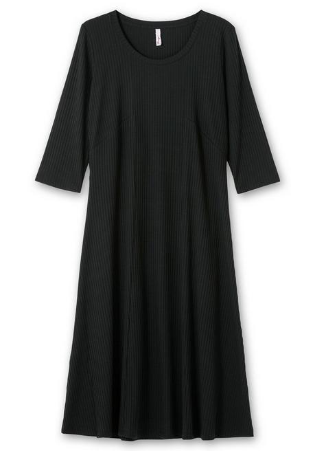 sheego Shirtkleid aus Rippqualität, mit 3/4-Ärmeln - schwarz sheego Fabrikladen