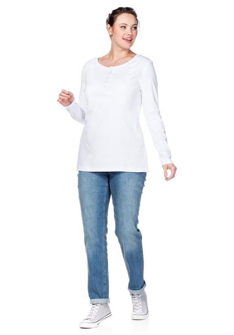 sheego Langarmshirt mit Knopfleiste - weiß sheego zollfrei