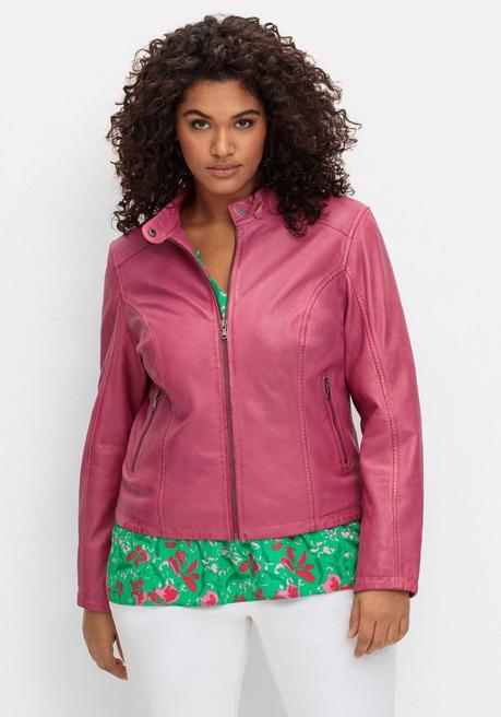 sheego Lederjacke aus Lammnappa, mit Stehkragen - orchidee sheego Outlet