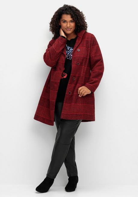 sheego by Joe Browns Karierte Jacke in Wolloptik und leichter A-Linie - schwarz-rot sheego im Angebot