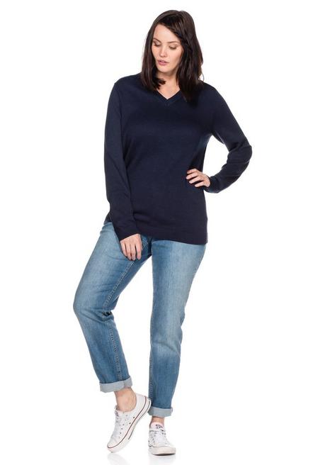 sheego Pullover aus Feinstrick mit V-Ausschnitt - marine sheego Günstiger Verkauf