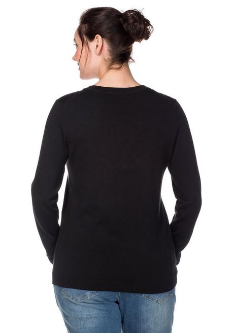 sheego Pullover aus Feinstrick mit V-Ausschnitt - schwarz sheego Fabrikverkauf