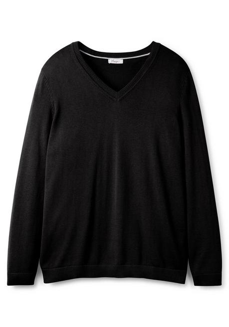 sheego Pullover aus Feinstrick mit V-Ausschnitt - schwarz sheego Fabrikverkauf