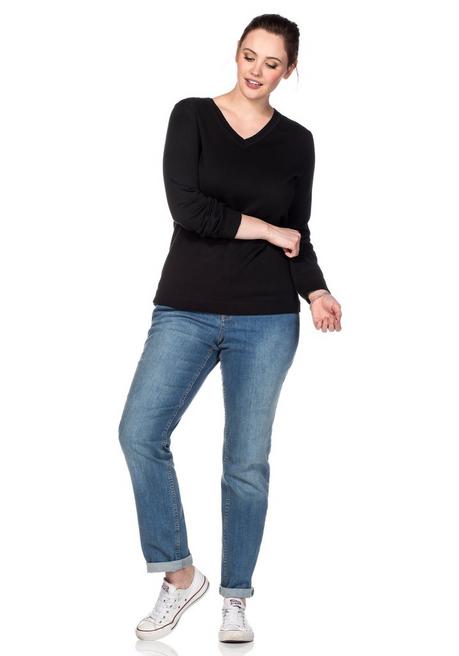 sheego Pullover aus Feinstrick mit V-Ausschnitt - schwarz sheego Fabrikverkauf