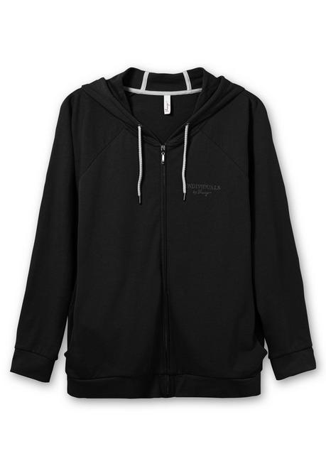 sheego Sweatjacke mit Kapuze und kleinem Brust-Print - schwarz sheego Kostenloser Versand
