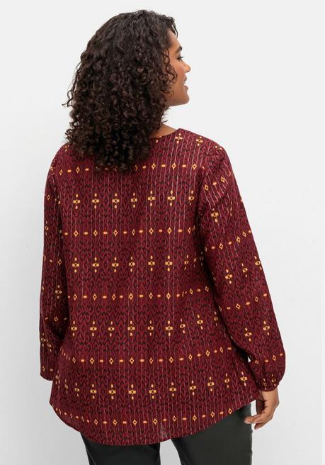 sheego by Joe Browns Tunika mit Glanz-Alloverdruck und tiefem V-Ausschnitt - weinrot gemustert sheego Fabrikpreis