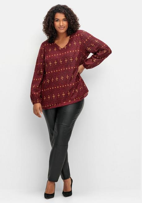 sheego by Joe Browns Tunika mit Glanz-Alloverdruck und tiefem V-Ausschnitt - weinrot gemustert sheego Fabrikpreis
