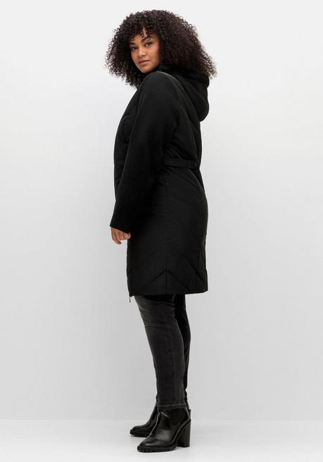 sheego Lange Steppjacke mit Kapuze, im Materialmix - schwarz sheego Günstig kaufen