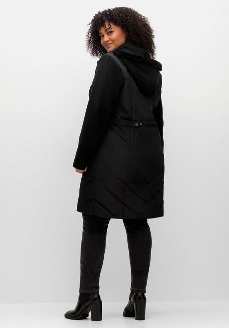 sheego Lange Steppjacke mit Kapuze, im Materialmix - schwarz sheego Günstig kaufen
