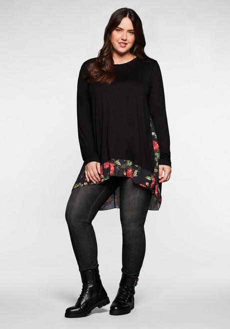 sheego by Joe Browns Longshirt mit floral bedruckten Einsätzen - schwarz sheego Versandkostenfrei