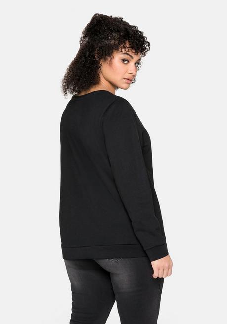 sheego Sweatshirt mit seitlichen Reißverschlüssen - schwarz sheego Großer Ausverkauf