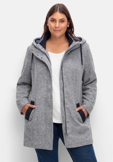 sheego Lange Kapuzenjacke mit Kontrastdetails - grau meliert sheego Online Shopping