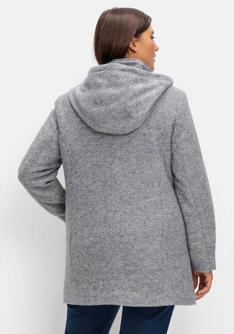 sheego Lange Kapuzenjacke mit Kontrastdetails - grau meliert sheego Online Shopping