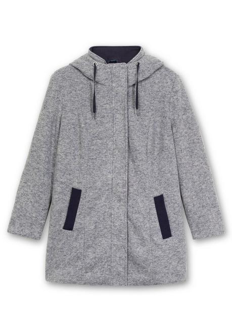 sheego Lange Kapuzenjacke mit Kontrastdetails - grau meliert sheego Online Shopping