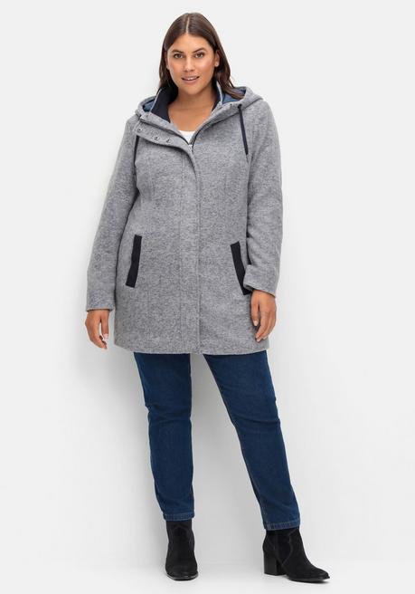 sheego Lange Kapuzenjacke mit Kontrastdetails - grau meliert sheego Online Shopping