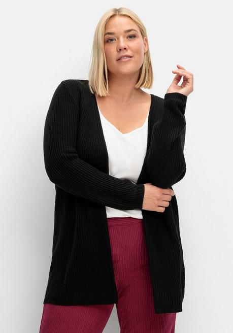 sheego Longstrickjacke in verschlussloser Form, in Rippstrick - schwarz sheego Saisonschlussverkauf