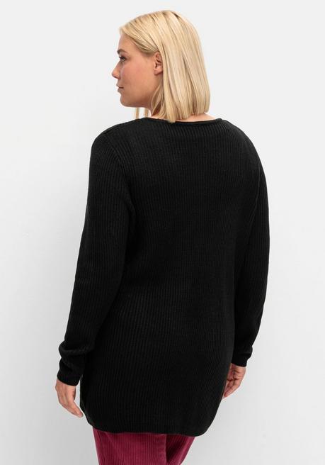 sheego Longstrickjacke in verschlussloser Form, in Rippstrick - schwarz sheego Saisonschlussverkauf