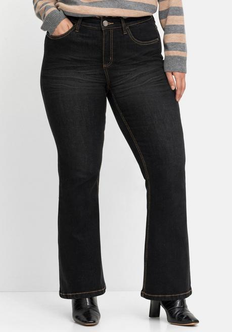sheego Bootcut-Jeans mit 3D-Catfaces - black Denim sheego Vatertagsangebot