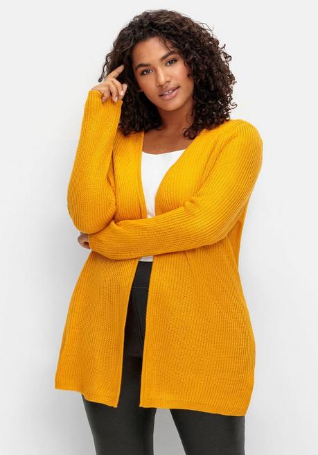 sheego Longstrickjacke in verschlussloser Form, in Rippstrick - ocker sheego Valentinstagsangebot