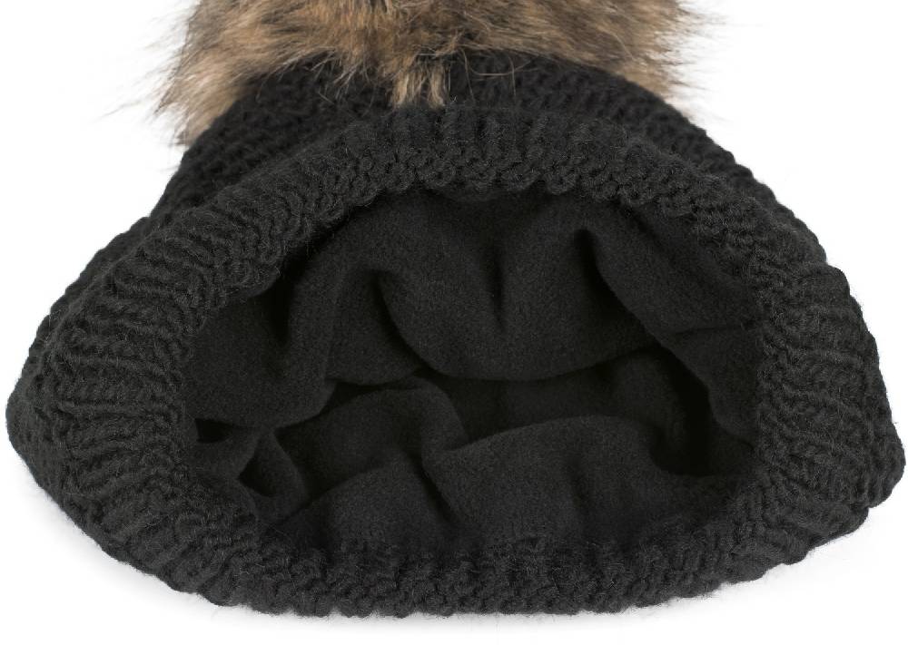 Stylebreaker Einfarbige Strick Bommelmütze mit Thermo-Fleece Nur für heute