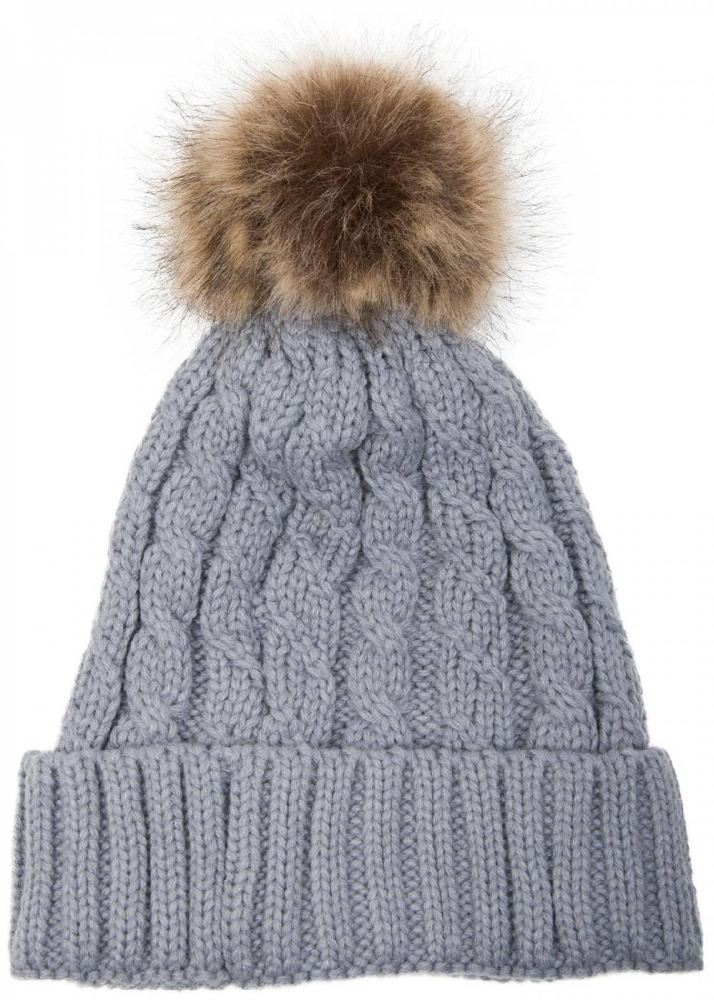 Stylebreaker Strickmütze mit Zopfmuster & Kunstfellbommel Günstiger Verkauf