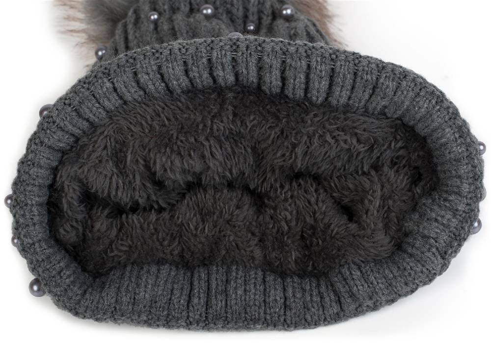 Stylebreaker Strick Bommelmütze mit Perlen und Fleece Futter zollfrei