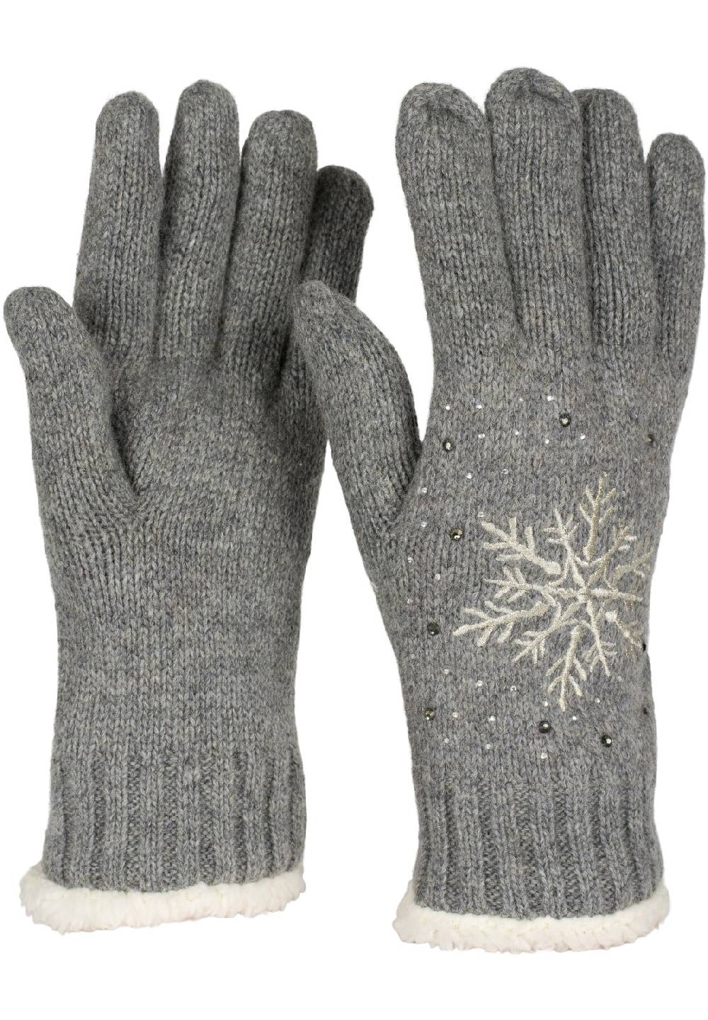 Stylebreaker Strickhandschuhe mit Schneeflocke, Strass und Fleece Valentinstagsangebot