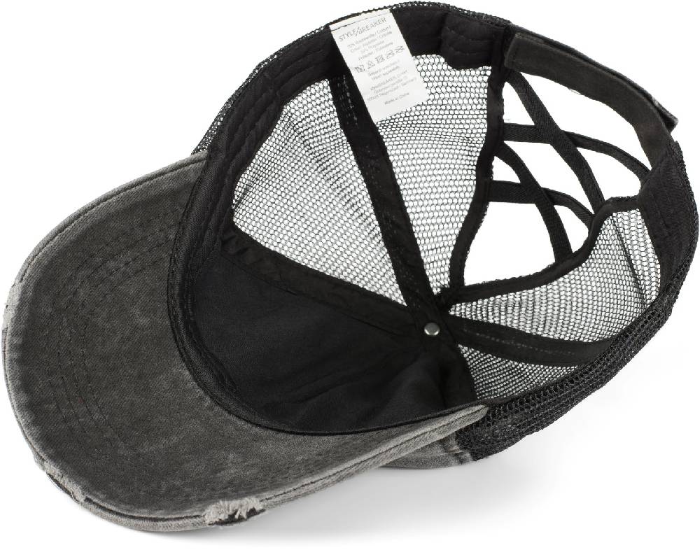 Stylebreaker Ponytail Baseball Cap Used Look mit Mesh Einsatz Riesige Rabatte
