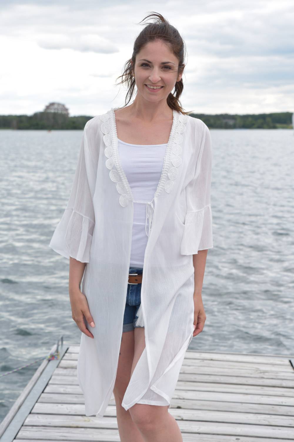 Stylebreaker Leichter Kurzarm Kimono mit Stickerei Günstig kaufen