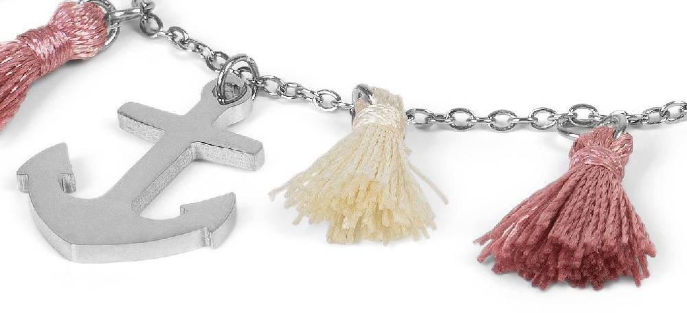 Stylebreaker Edelstahl Armkette mit Anker Charm und Quasten VIP-Rabatte