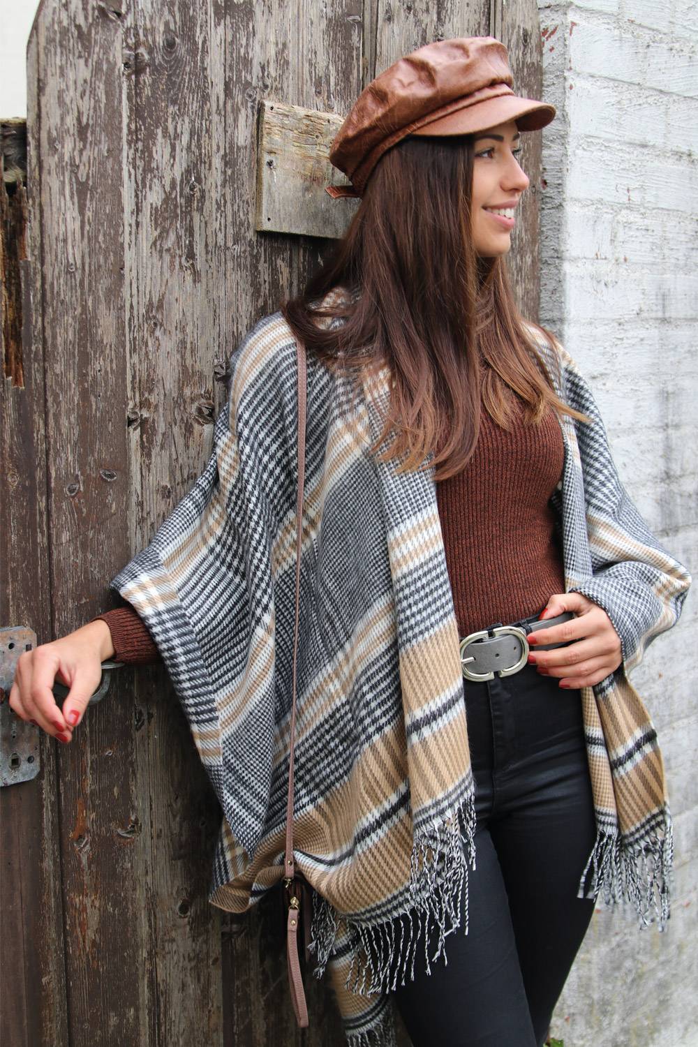 Stylebreaker Cape mit Glencheck Karo Muster Outlet