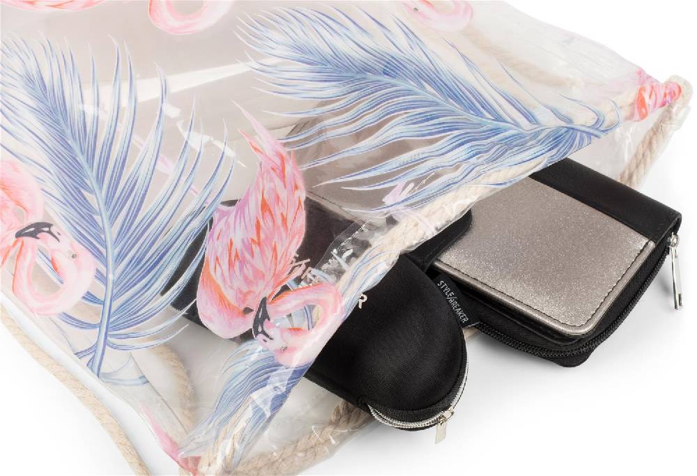 Stylebreaker Transparenter Turnbeutel mit Flamingo und Palmen Cyber Monday
