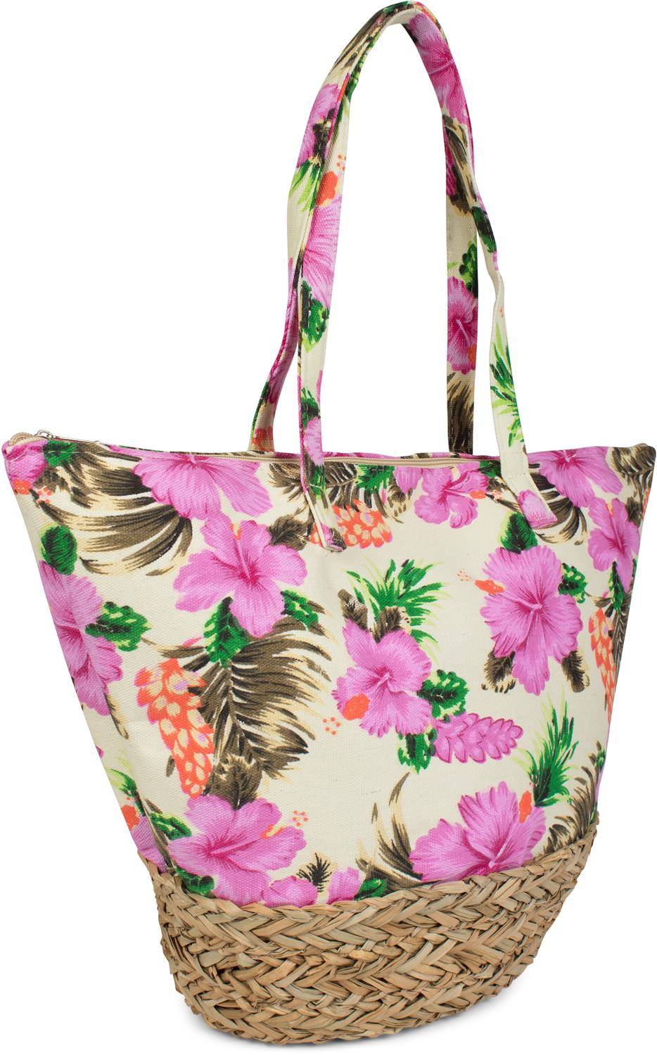 Stylebreaker Strandtasche mit Hibiskus und Bast Blitzangebot